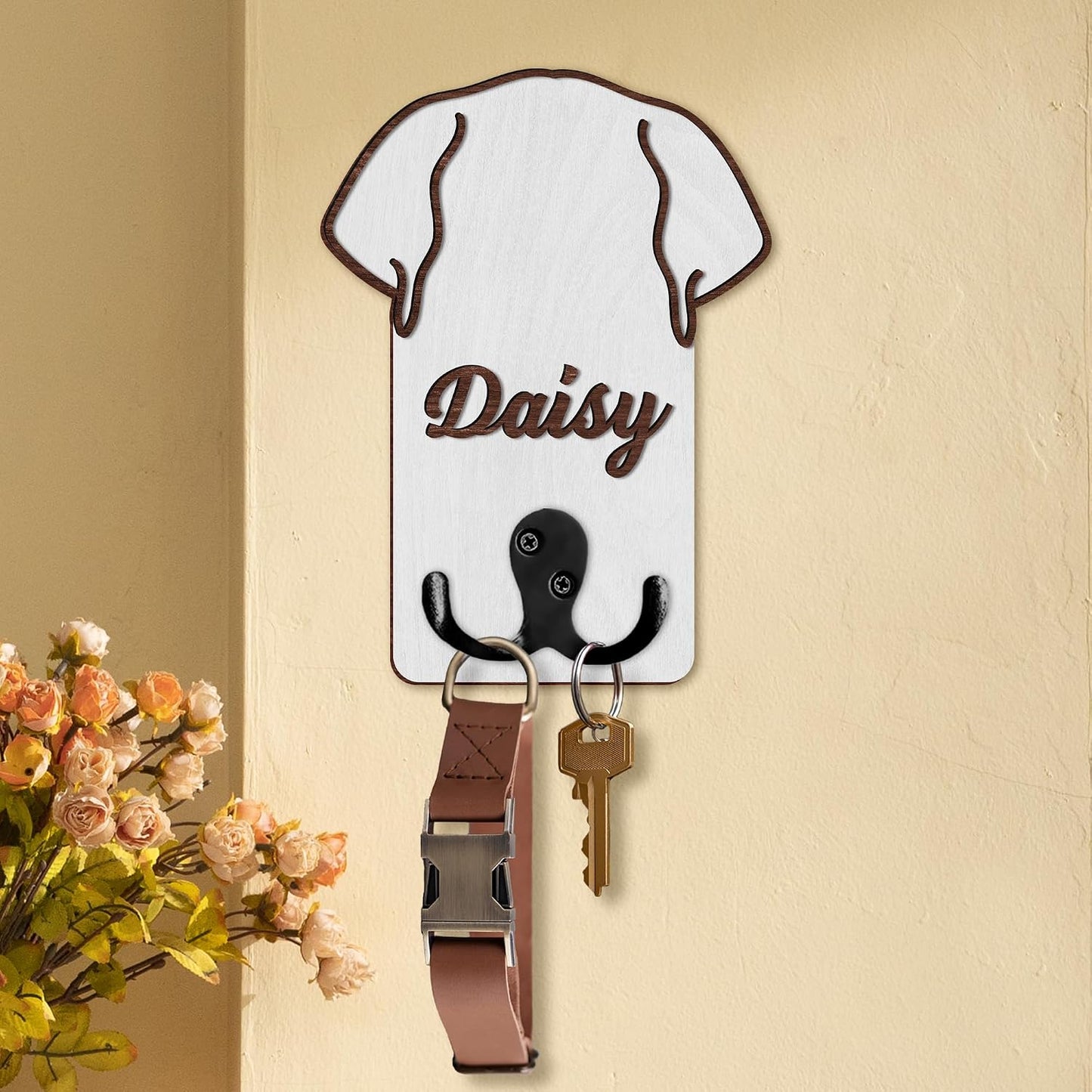 Dog Leash Holder Wall Mount, Pet Harness Hanger with Scrabble Letters, Dog Collar Organizer for Entryway, Memorial Cat Leash Holder for Wall, Pet Loss Gifts, Keepsake, Home Decor PF212-NAT