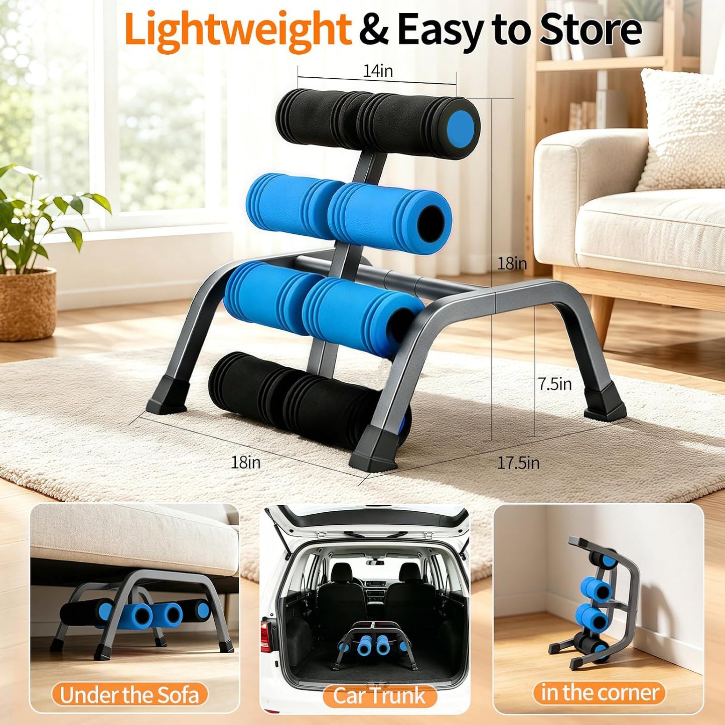 Mini Inversion Table with Rollers, Back Extension Machine | Back Pain Relief, Easy to Assemble & 297LBS Weight Capacity, Spinal Decompression Table for Home Gym (Red)