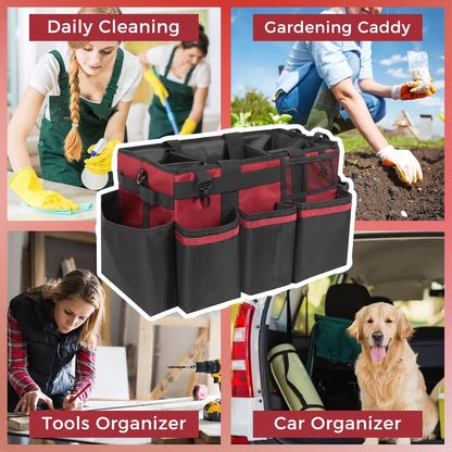 SCAVATA Wearable Cleaning Caddy, Cleaning Caddy Supplies Organizer with Handle & Shoulder Straps for Housekeepers, Under Sink & Car Cleaning Tool Organizers Bag with 4 Foldable Divider (NavyBlue)