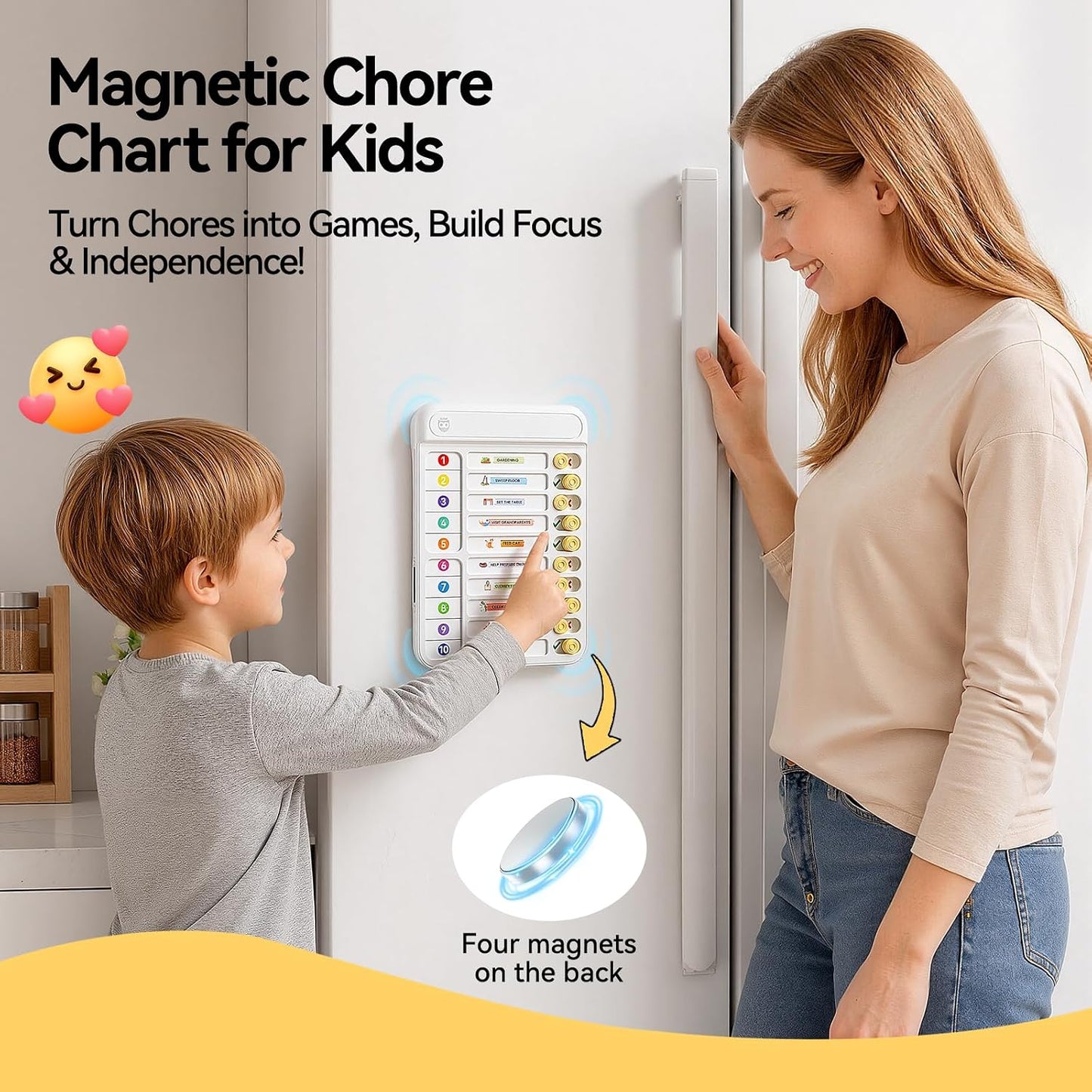 Chore Chart for Kids with Timer, 21 PCS Checklist Magnetic Schedule Board, ADHD Tools with 99-Min Countup/Down Visual Timer, Bedtime/Morning/Daily Routine Chart Dry Erase to Do List with Slider(White)