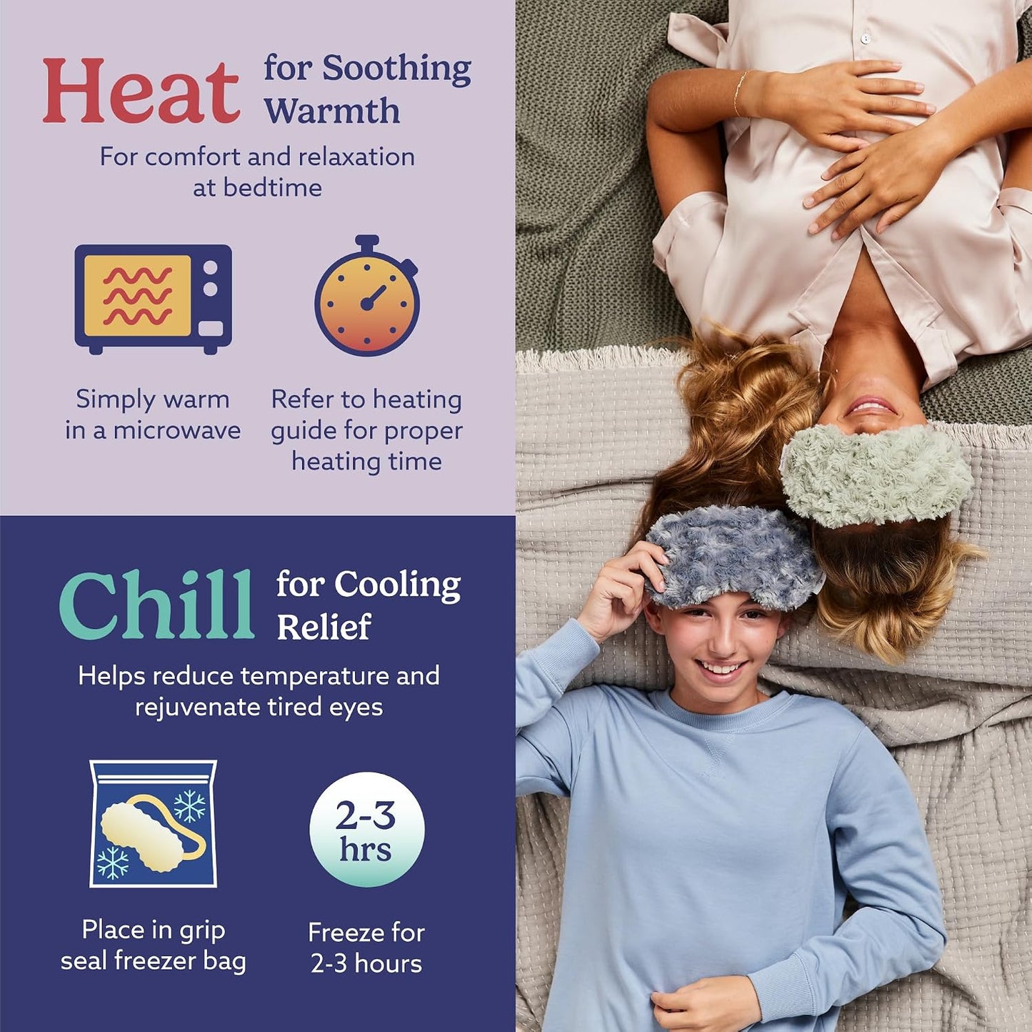 warmies Microwavable Eye Mask for Warmth & Comfort - Heating & Cooling Compress for Calming Relaxation - Weighted & Heated Eye Mask with Scented Lavender for Sleeping - Snowy