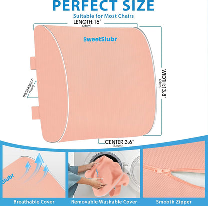 SweetSlubr Lumbar Support Pillow for Office Chair, Car & Gaming Chair, Ergonomic Memory Foam Cushion for Back Comfort, Zoned Back Support, Double Adjustable Straps, Breathable Washable Cover, Black