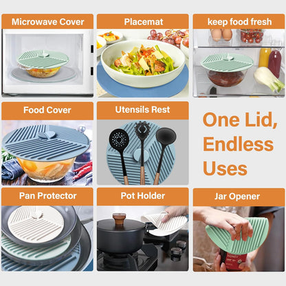 Silicone Lids for Bowls 3 Pack 6/8/10 Inch, Microwave Splatter Cover Food Storage Universal Multi-Use Pot Holders Trivet Mats, Heat Resistant Dishwasher Safe for Pans Plates Cups
