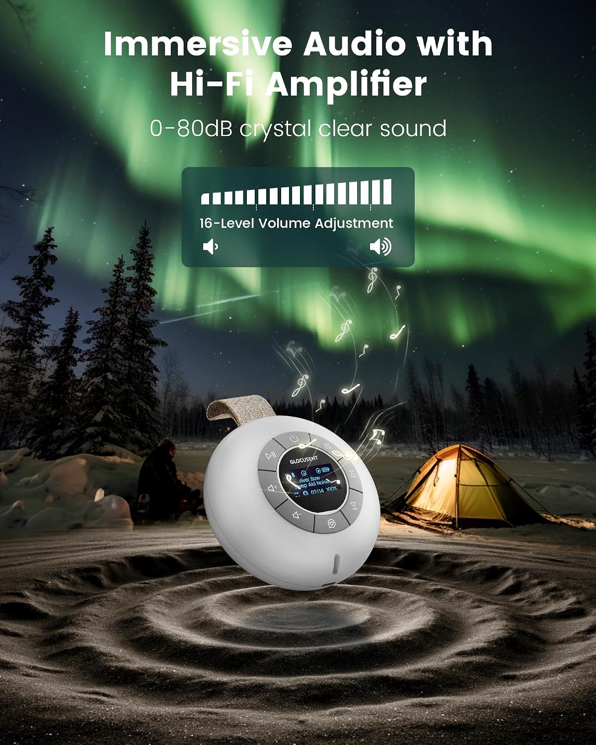 Glocusent 3-in-1 Portable Baby Sound Machine, White Noise Machine for Sleeping, Night Light & Phone Connected Speaker 34 Sounds Timing Function 1000mAh Large Battery Designed for Travel