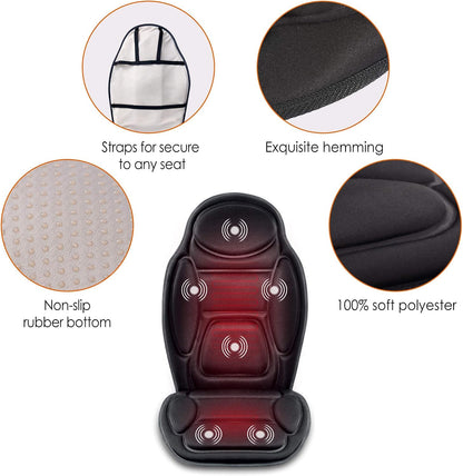 Snailax Massage Seat Cushion - Back Massager with Heat, 6 Vibration Massage Nodes & 2 Heat Levels, Massage Chair Pad for Home Office Chair, Black