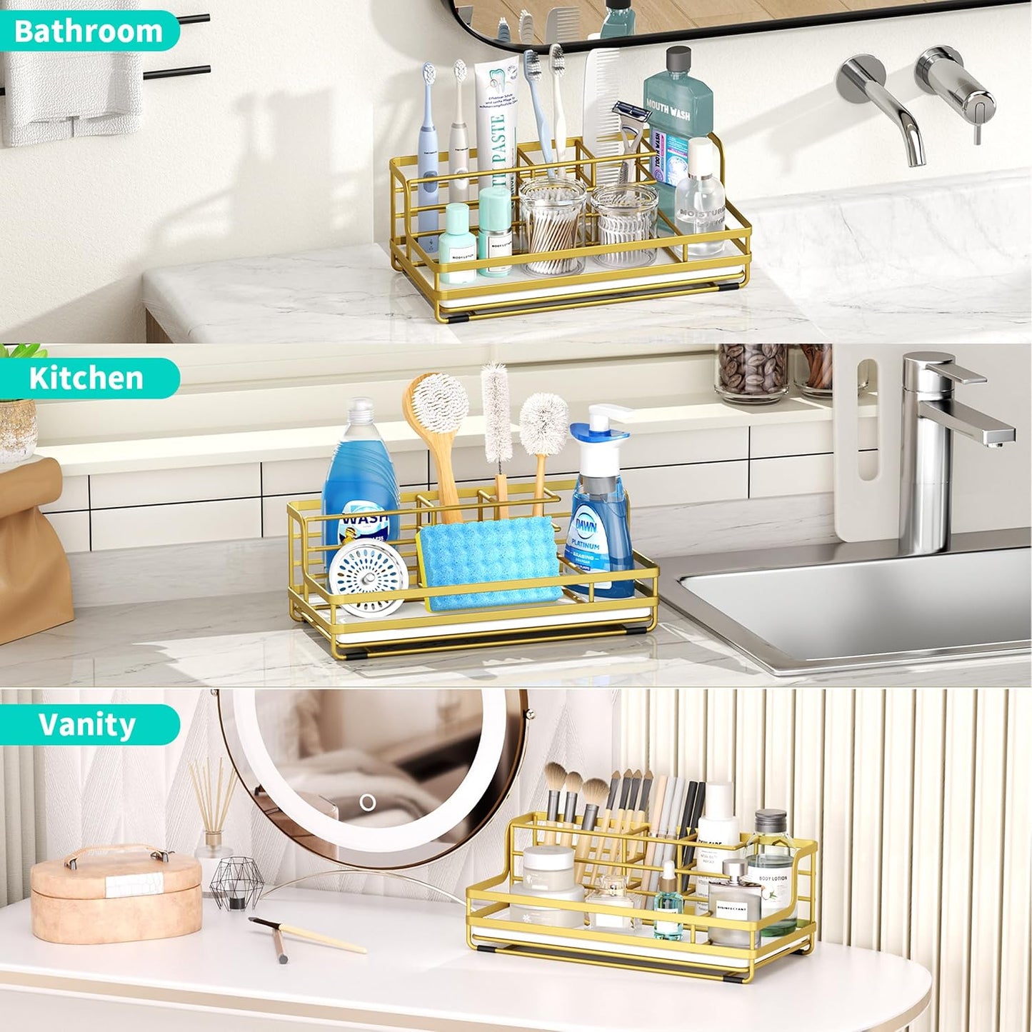 HapiRm Toothbrush Holders for Bathroom - 5 Partitions Bathroom Counter Organizer with Instant Drying Stone, Stainless Steel Countertop Storage Electric Toothbrush Toothpaste Holder - Black