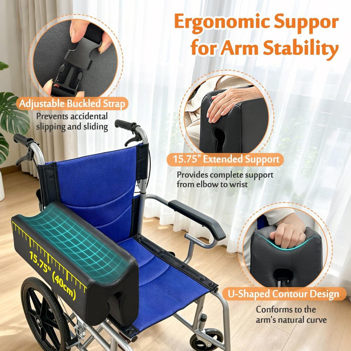 AOSSA Lateral Support for Wheelchair Arm Trough, Armrest Pad Cushion Wheelchair Attachment, Wedge Bolster Positioning Arm Elbow Rest Pillow for Elderly, Stroke Patient