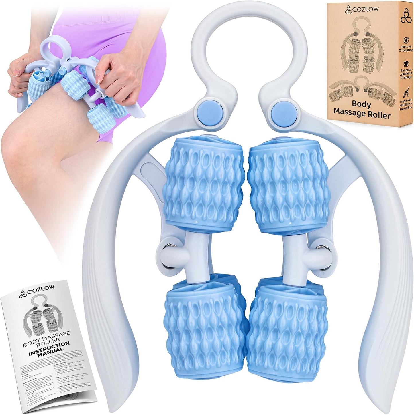 COZLOW Dual Sided Muscle Roller - Cellulite Massager for Arms and Legs - Flexible Massage Tool - Effective Sculpting Massage for Thighs, Butt