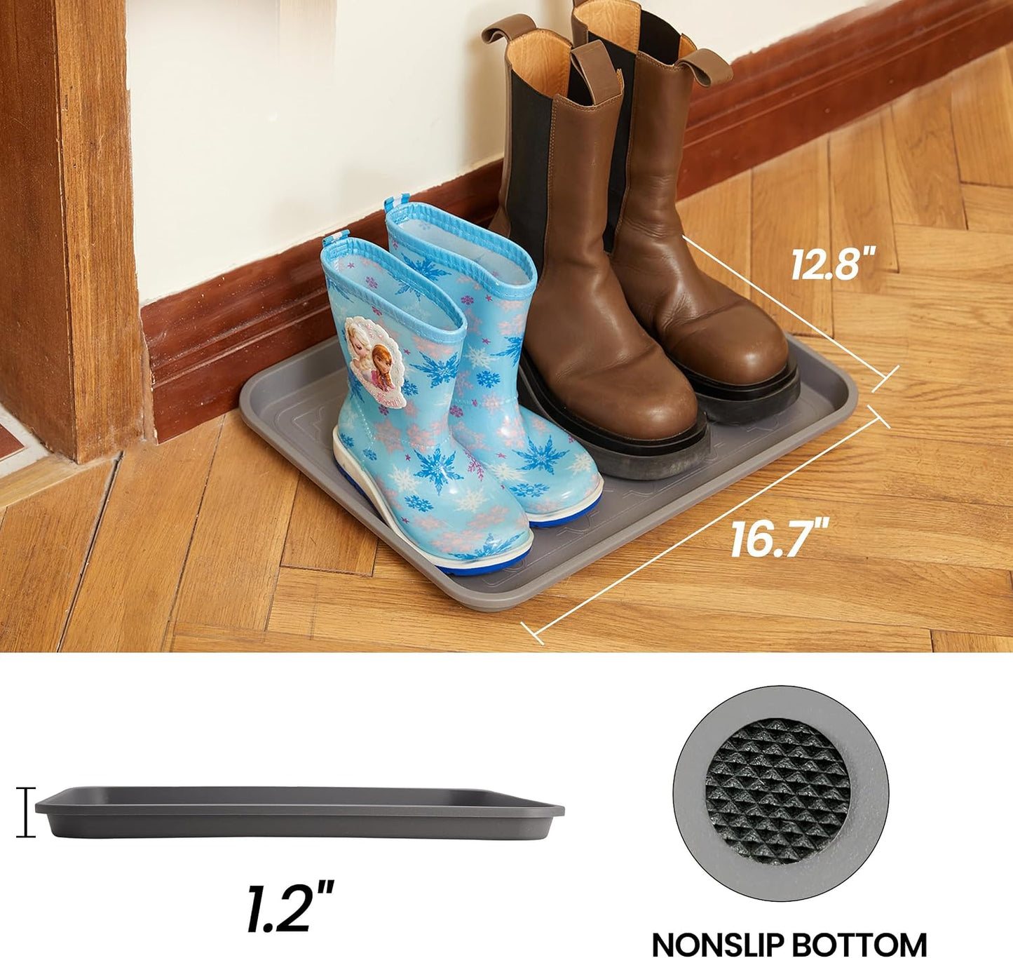 WATANIYA PET Boot Tray for Entryway Indoor, Heavy Duty Shoe Mat Tray 2 Packs, 16.7"x12.8" Waterproof Shoes Trays with Raised Edge, Outdoor Multi-Purpose Mats for Boots, Garden, Pets