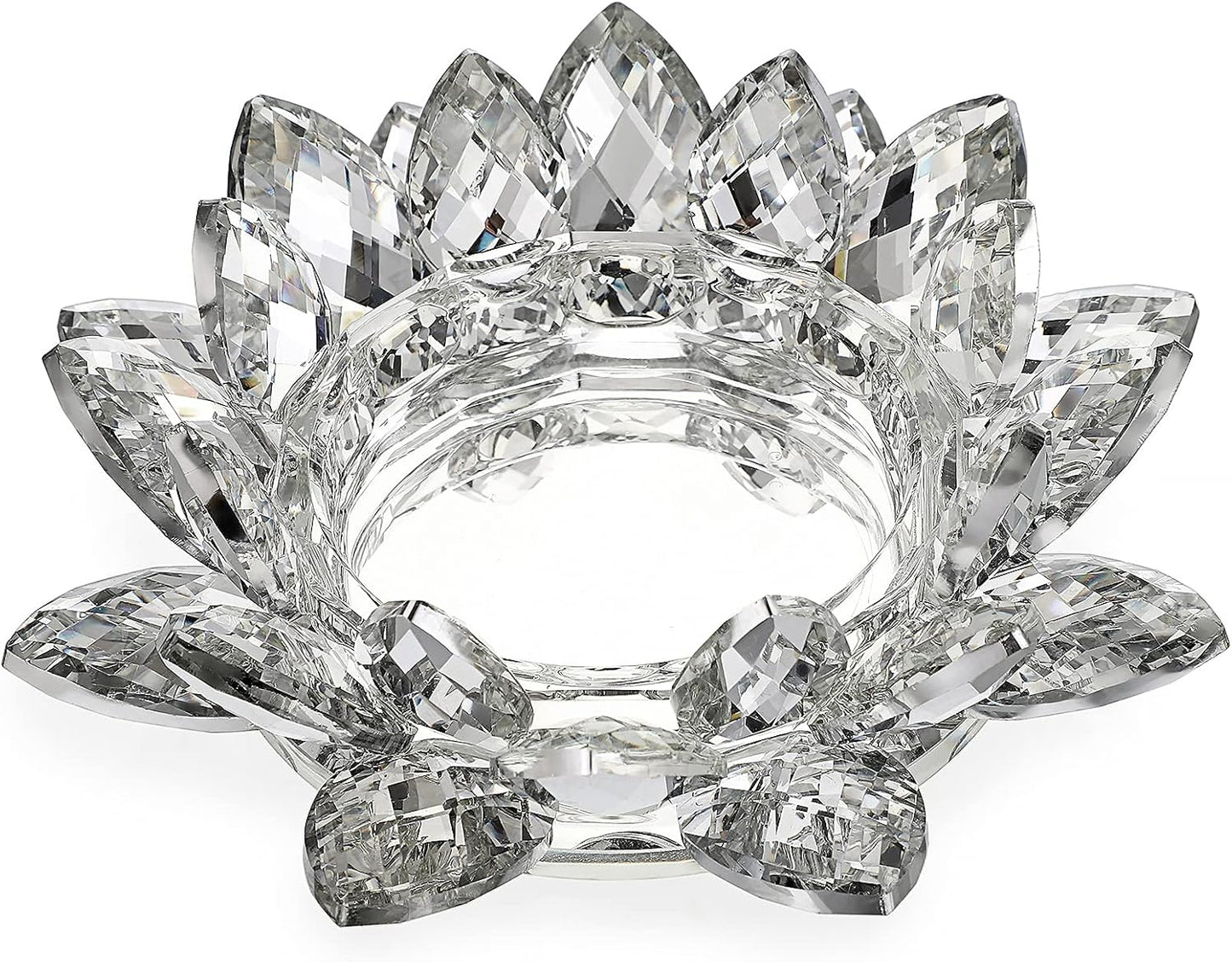 OwnMy Crystal Lotus Flower Candle Holder for Pillar Candles up to 3 Inch | Clear Lotus Flower Pillar Candle Holder Tea Light Holder, Glass Lotus Petal Votive Candle Stand for Wedding Party Home Decors