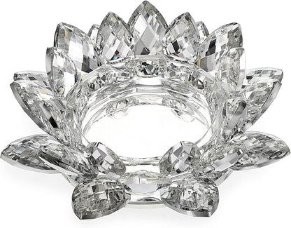 OwnMy Crystal Lotus Flower Candle Holder for Pillar Candles up to 3 Inch | Clear Lotus Flower Pillar Candle Holder Tea Light Holder, Glass Lotus Petal Votive Candle Stand for Wedding Party Home Decors