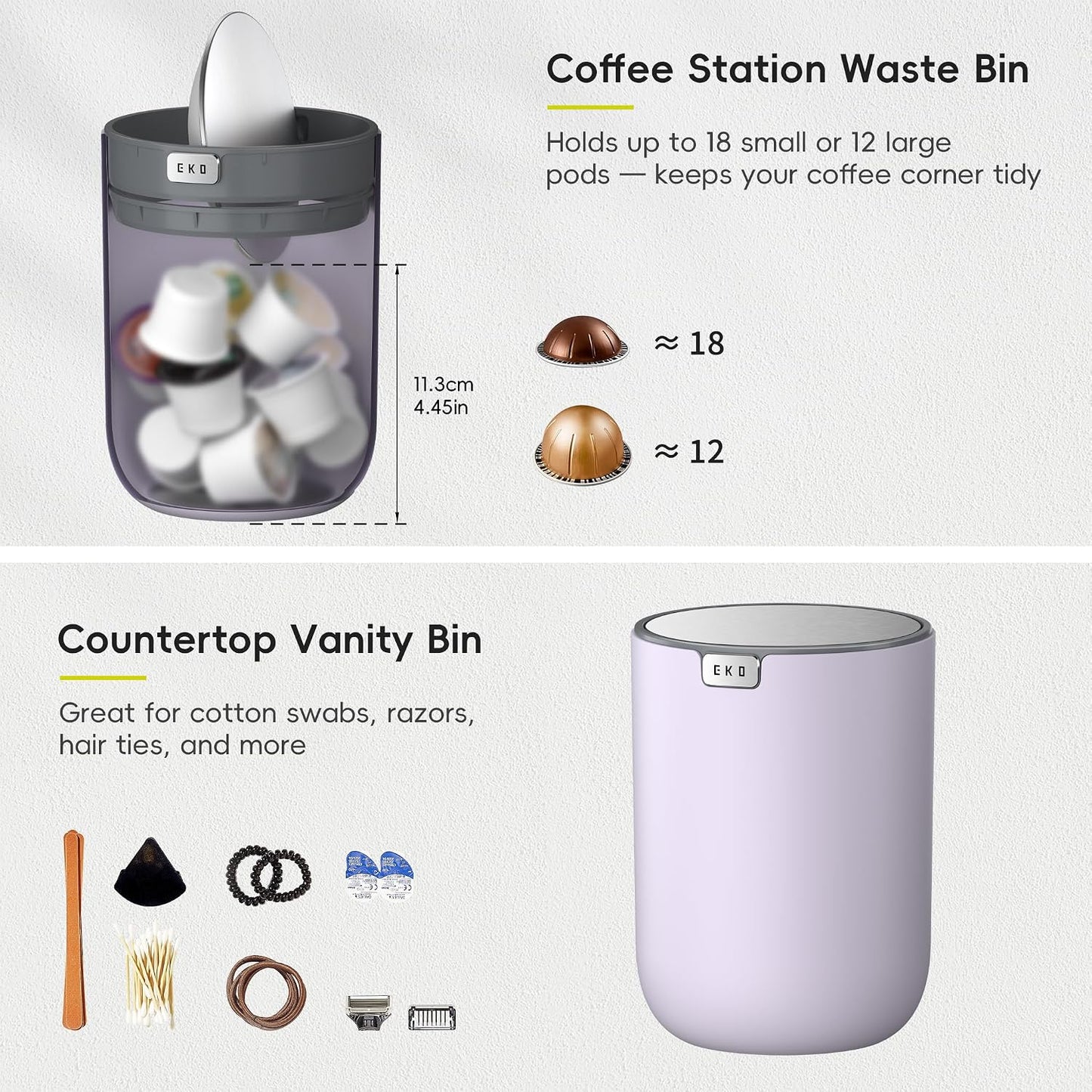 EKO Fandy 0.58 Gal/2.2L Mini Trash Can with Lid, Swing-Top Desktop Trash Can for Bathroom, Countertop, Vanity, Desk or Office, Small Garbage Bin (Blue)