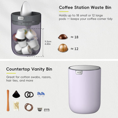 EKO Fandy 0.58 Gal/2.2L Mini Trash Can with Lid, Swing-Top Desktop Trash Can for Bathroom, Countertop, Vanity, Desk or Office, Small Garbage Bin (Blue)