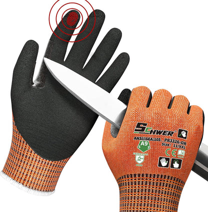 Schwer ProGuard High Level Cut Resistant Work Gloves for Extreme Protection, ANSI A9 Cut Gloves with Reinforced Thumb, Non Slip, Breathable, Durable, Touch-screen, Black 1 Pair（L 3326