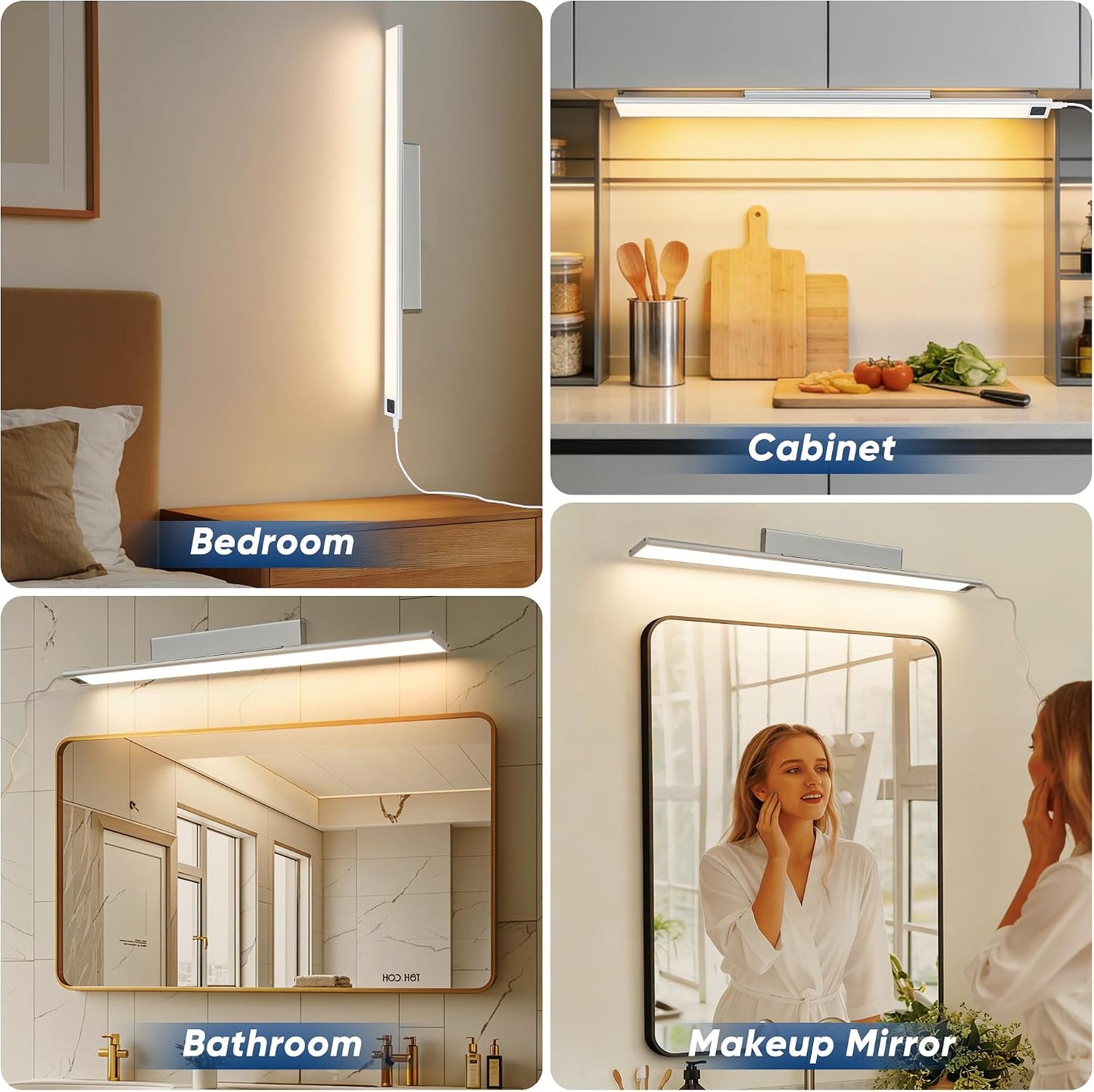 HEYAN 16inch Under Cabinet Lighting, Wall-Mounted Study Lights | 3 Color Temps&Dimmable Hand Sweep Sensor, 90° Rotatable ,Non-Rechargeable, Magnetic Under Closet Lights for Reading,Work