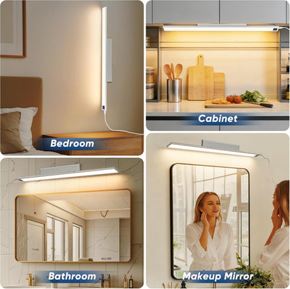 HEYAN 16inch Under Cabinet Lighting, Wall-Mounted Study Lights | 3 Color Temps&Dimmable Hand Sweep Sensor, 90° Rotatable ,Non-Rechargeable, Magnetic Under Closet Lights for Reading,Work