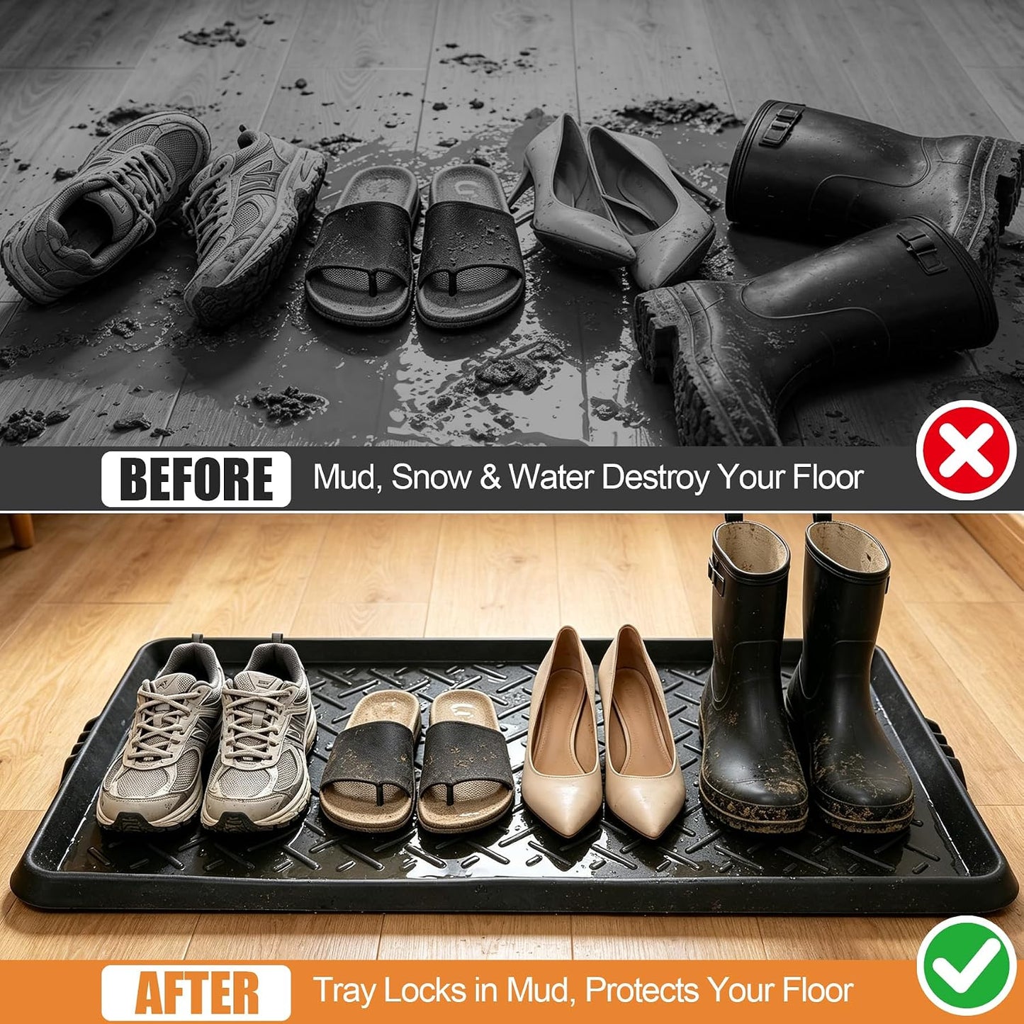 Rubber Boot Trays Heavy Duty, Waterproof Shoe Mat for Entryway Indoor | 16" x 27.9", Multi-Purpose Shoe Tray with Raised Edge, Slip Resistant Boot Mat for Shoe Organizer Indoor or Outdoor Pet Use