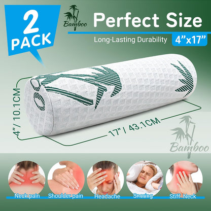 Asatdd Neck Roll Pillow, 2 Pack Foam Cervical Roll Pillow with Breathable Cover for Office Chair, Recliner Rest, and Home and Travel Use, 4" x 17"