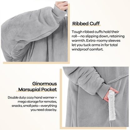 yescool Wearable Blanket Hoodie, Flannel Sherpa Fleece Blanket Sweatshirt for Adults Women Men,One Size Fits All - Colors B