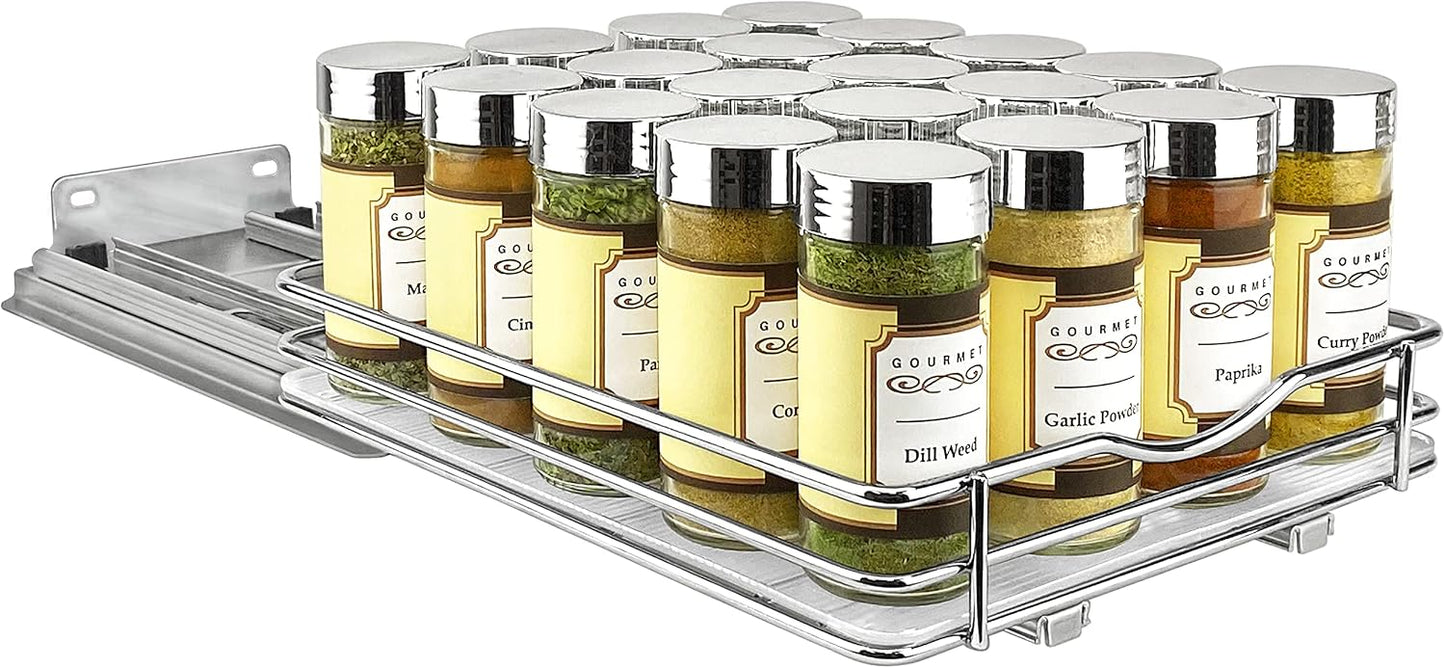LYNK PROFESSIONAL® Pull Out Spice Organization for Cabinets - 4-3/8 inch Wide – Spice Rack for Inside Cabinets, Slide Out Spice Rack Organizer for cabinet – Pull Out Spice Rack, Sliding 2 Tier Chrome