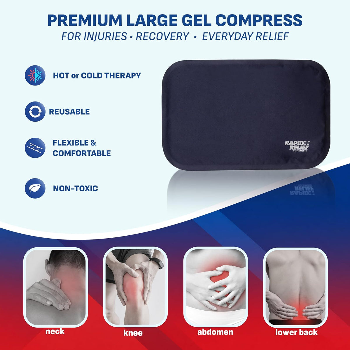 Rapid Relief Hot or Cold Gel Compress, 5x11 Ice Pack for Pain Relief Injury