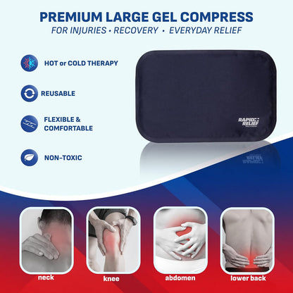 Rapid Relief Hot or Cold Gel Compress, 5x11 Ice Pack for Pain Relief Injury