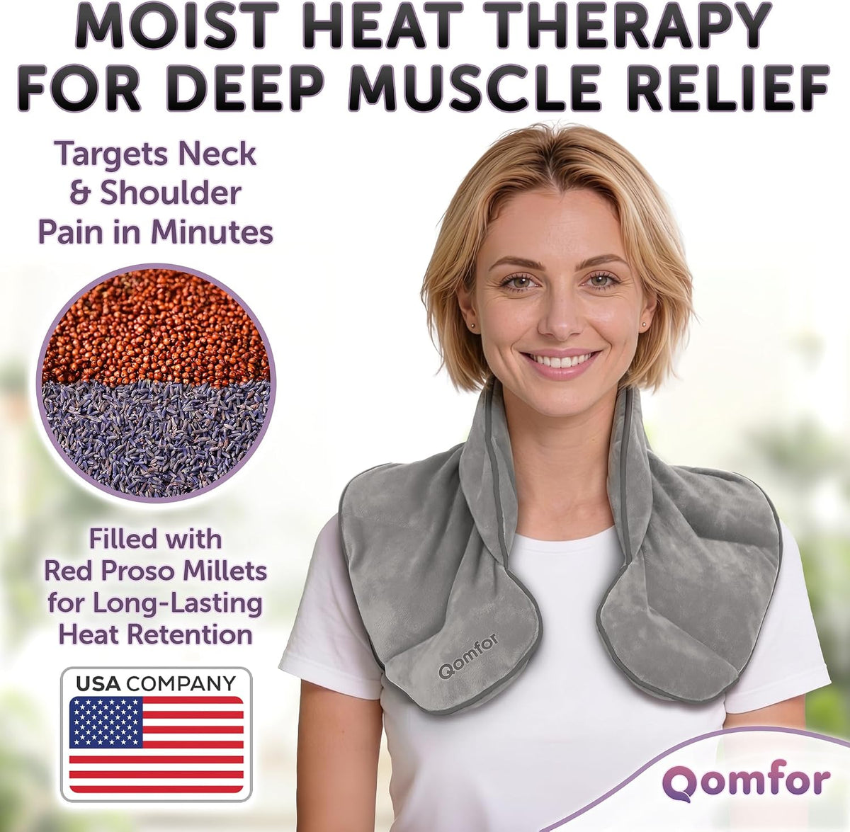 Qomfor - Microwavable Neck Wrap - Maroon Purple, Lavender Scent - Weighted Neck/Shoulder Wrap - Heating Pad - Hot/Cold Muscle Therapy, Stress Relief, Arthritis Pain, Soothing Comfort, Headache