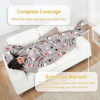 Catalonia Wearable Blanket with Sleeves & Foot Pocket for Adults | Soft Fleece Throw Wrap with Hands-Free Comfort, Perfect for Reading, TV Time & Relaxing, Christmas Gift for Women & Men