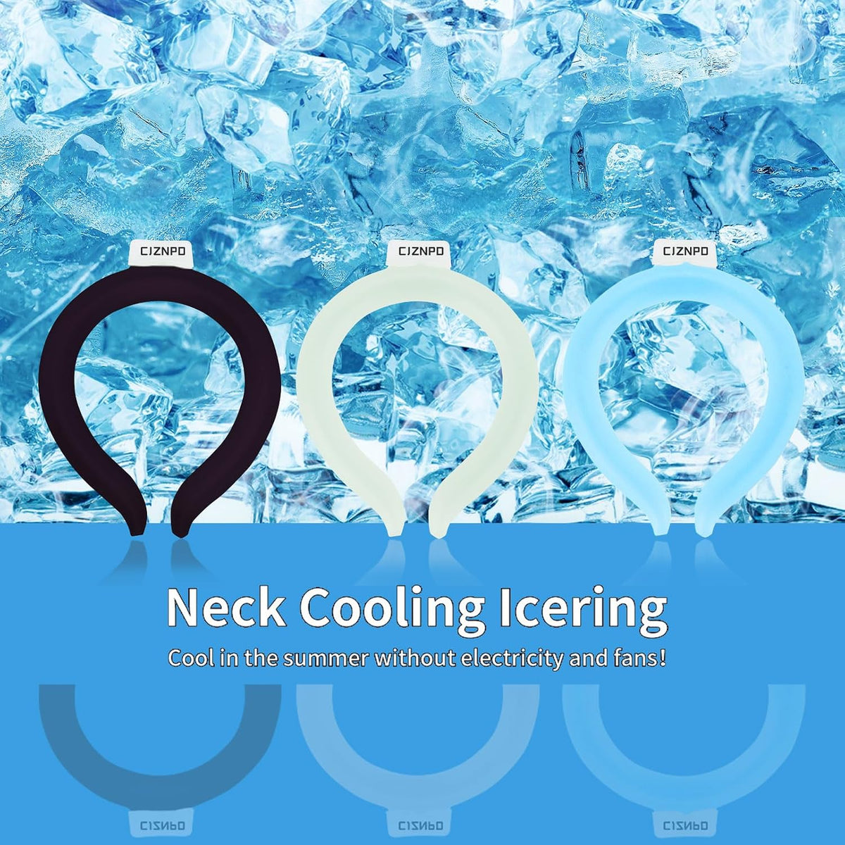2PCS PCM Neck Cooling Tube with Insulated Bag, Reusable Ice Ring Neck Cooler Wrap, Wearable Neck & Shoulder Cooling Ring for Hot Weather Outdoor Work, TPU Freezable Collar (Blue+Black)