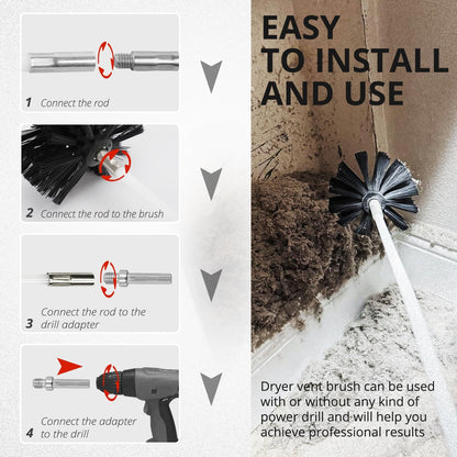 6 Inch Dryer Vent Cleaner Brush Head, Duct Cleaning Brush with 3/8” Hex Shaft Drill Attachment for Dryer Vent Cleaning, Fireplace, Chimney Washing, Compatible with Standard M8 Flexible Rods