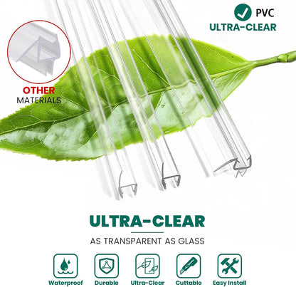 2 PCS Shower Door Bottom Seal, 3/8” X 36” Frameless Shower Glass Door Seal Strip, Clear PVC Shower Door Sweep Stop Shower Leaks, Shower Seal for 3/8 Inch (10mm) Glass