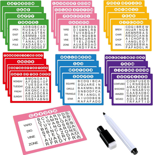 Yeaqee 12 Pcs Word Search Books for Dementia Game Reusable Alzheimers Word Search Cards Dementia Activities Large Print Products for Grandpa Elderly Seniors Patients Crossword(Pastel Color)