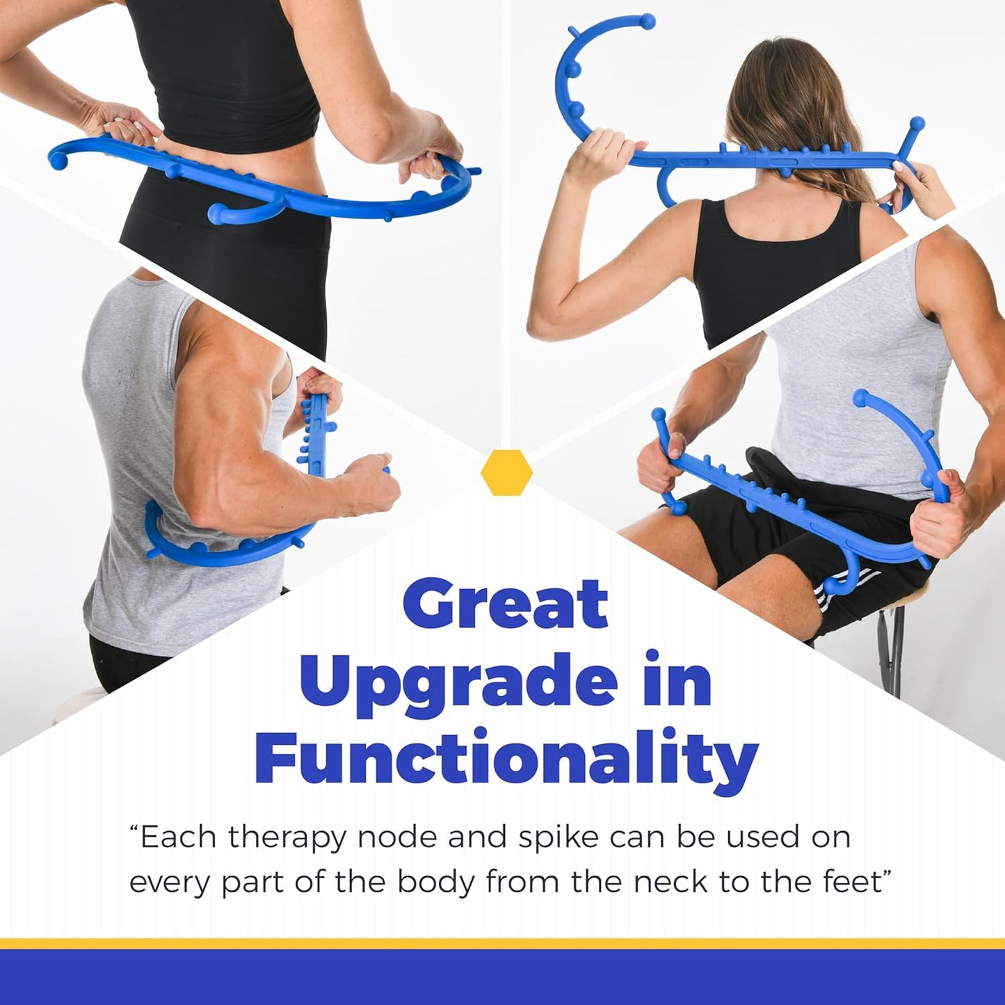 Deep Tissue Back & Neck Massager - Back Massager Stick for Pain Relief, Muscle Knot Remover, Trigger Point Massage Tool for Full Body, Shoulders, Legs - Pressure Point Massage Tool (Blue)