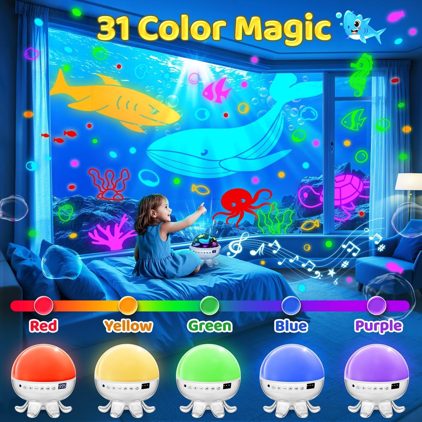 Baby Sound Machine with Night Light Projector,30 Sounds White Noise Machine | 31 Colors&4 Films,Remote,Timer,3 Brightness,360° Rotation,Sleep Soother,Sensory Light Autism Toys,Baby Shower Gifts,Baby Kids