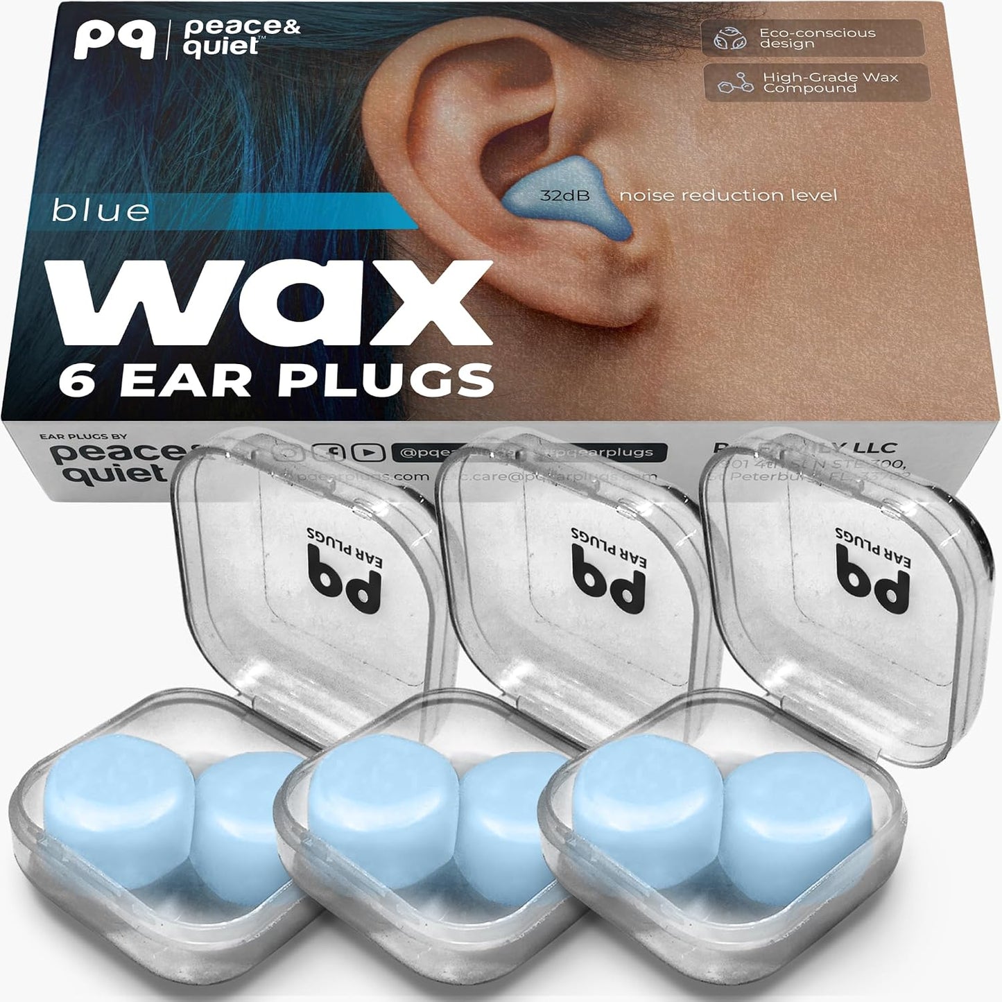 PQ Wax Ear Plugs for Sleep - 6 Silicone Wax Earplugs for Sleeping and Swimming - Gel Ear Plugs for Noise Cancelling, Ear Protection - Sleeping Earplugs with Sound Blocking 32 Db (6-Pillows). Beige