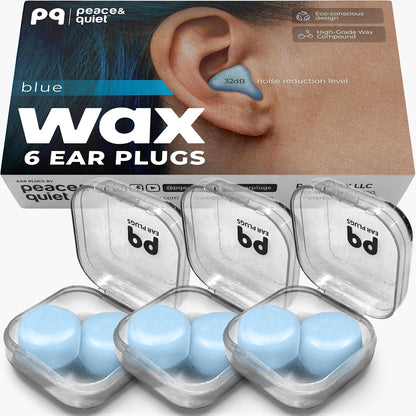 PQ Wax Ear Plugs for Sleep - 6 Silicone Wax Earplugs for Sleeping and Swimming - Gel Ear Plugs for Noise Cancelling, Ear Protection - Sleeping Earplugs with Sound Blocking 32 Db (6-Pillows). Beige