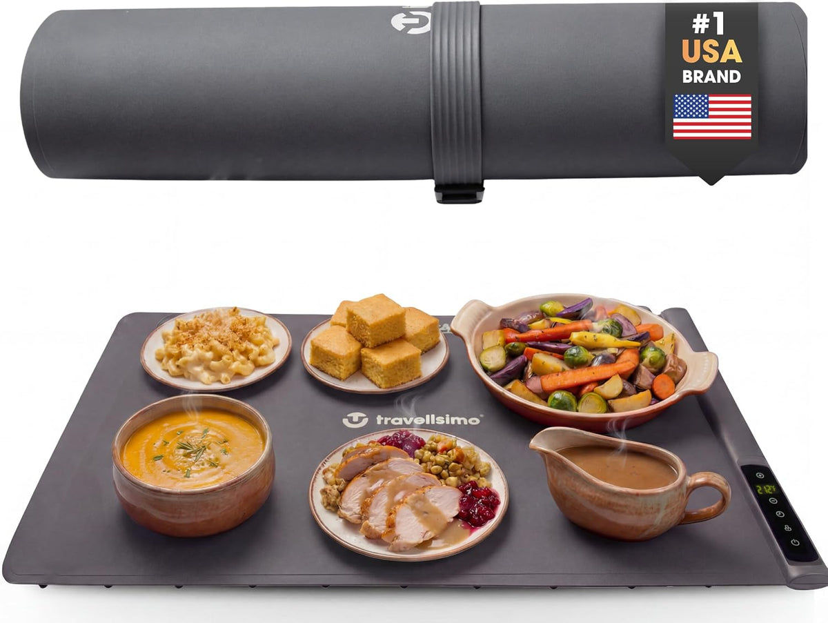 TRAVELISIMO Warming Mat for Food, 24x16in Warming Trays for Buffets Party & Family Dinners - Food Warming Mat Keeps Meals Warm & Ready to Serve, Rapid Heating Electric Warming Tray for Any Table