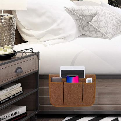 Bedside Caddy Bedside Storage Organizer Magazine Phone Tablet iPad Remote Holder, Organizer Caddy for Home College Dorm Bed, Sofa, Bunk Bed (Grey)