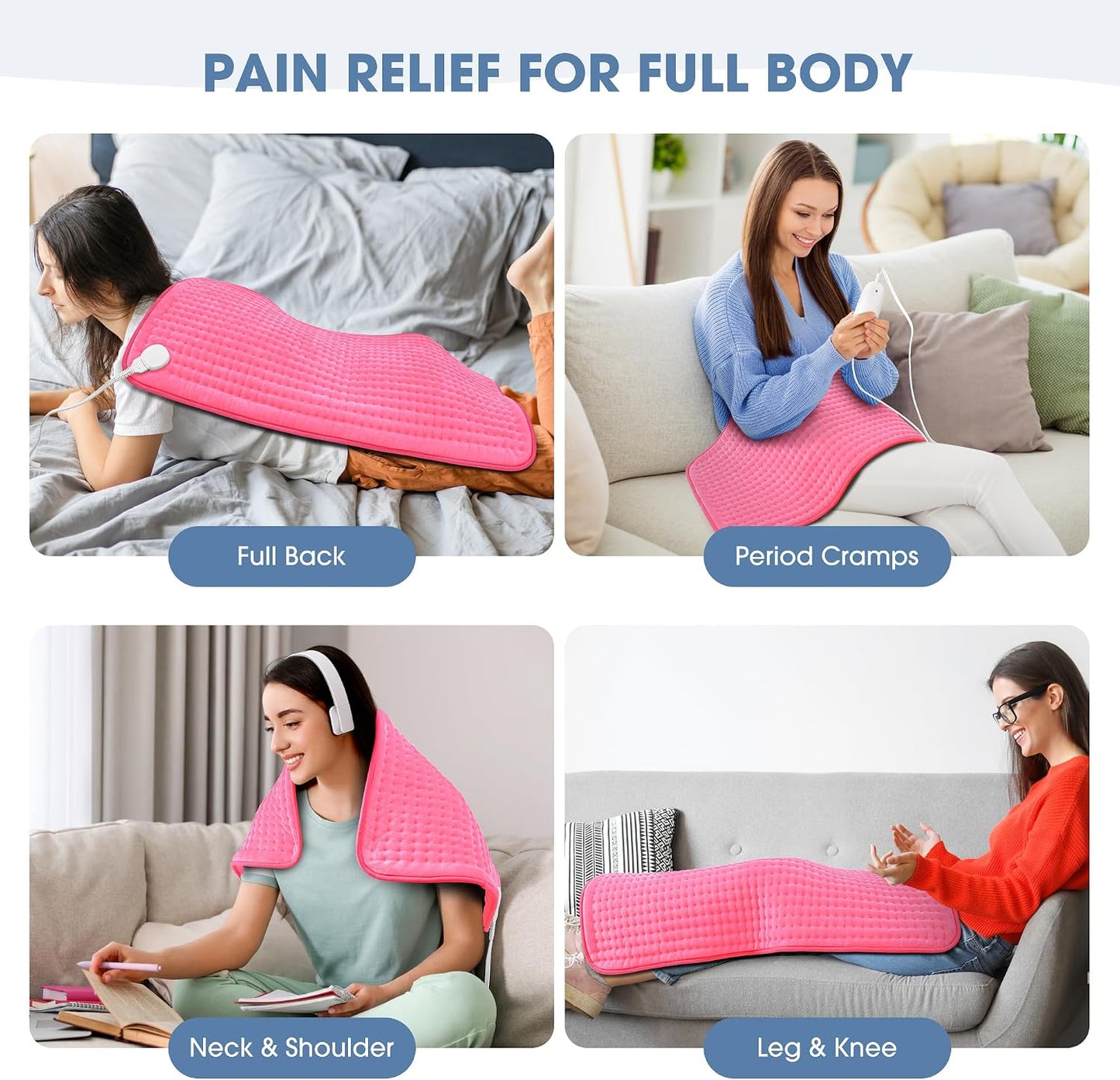 FluffyWarmth Electric Heating Pad for Back, Extra Large 17"x33", Ultra Soft | XXXL for Full Body, Period Cramps, Neck Shoulder Back Pain Relief, 6 Heat Settings 4 Timers Heating Pad, Gifts for Women Men