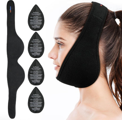 LotFancy Face Ice Pack Wrap for TMJ, Wisdom Teeth, with 4 Reusable Hot Cold Therapy Gel Packs, Pain Relief for Head, Oral and Facial Surgery, Dental Implants, Blue