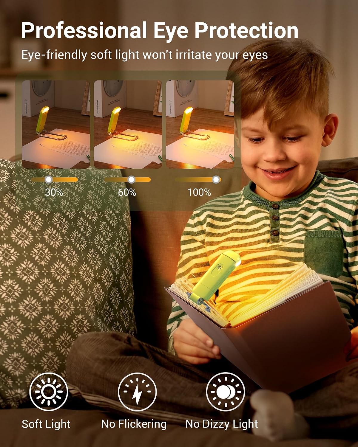DEWENWILS Book Light, Amber Warm Clip On LED with 3 Adjustable Brightness for Eye Protection, Rechargeable USB Long Lasting Reading Light, Gifts for Bookworms, Kids (Black)