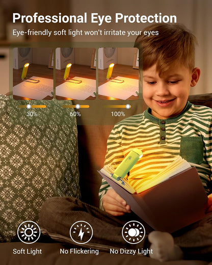 DEWENWILS Book Light, Amber Warm Clip On LED with 3 Adjustable Brightness for Eye Protection, Rechargeable USB Long Lasting Reading Light, Gifts for Bookworms, Kids (Black)