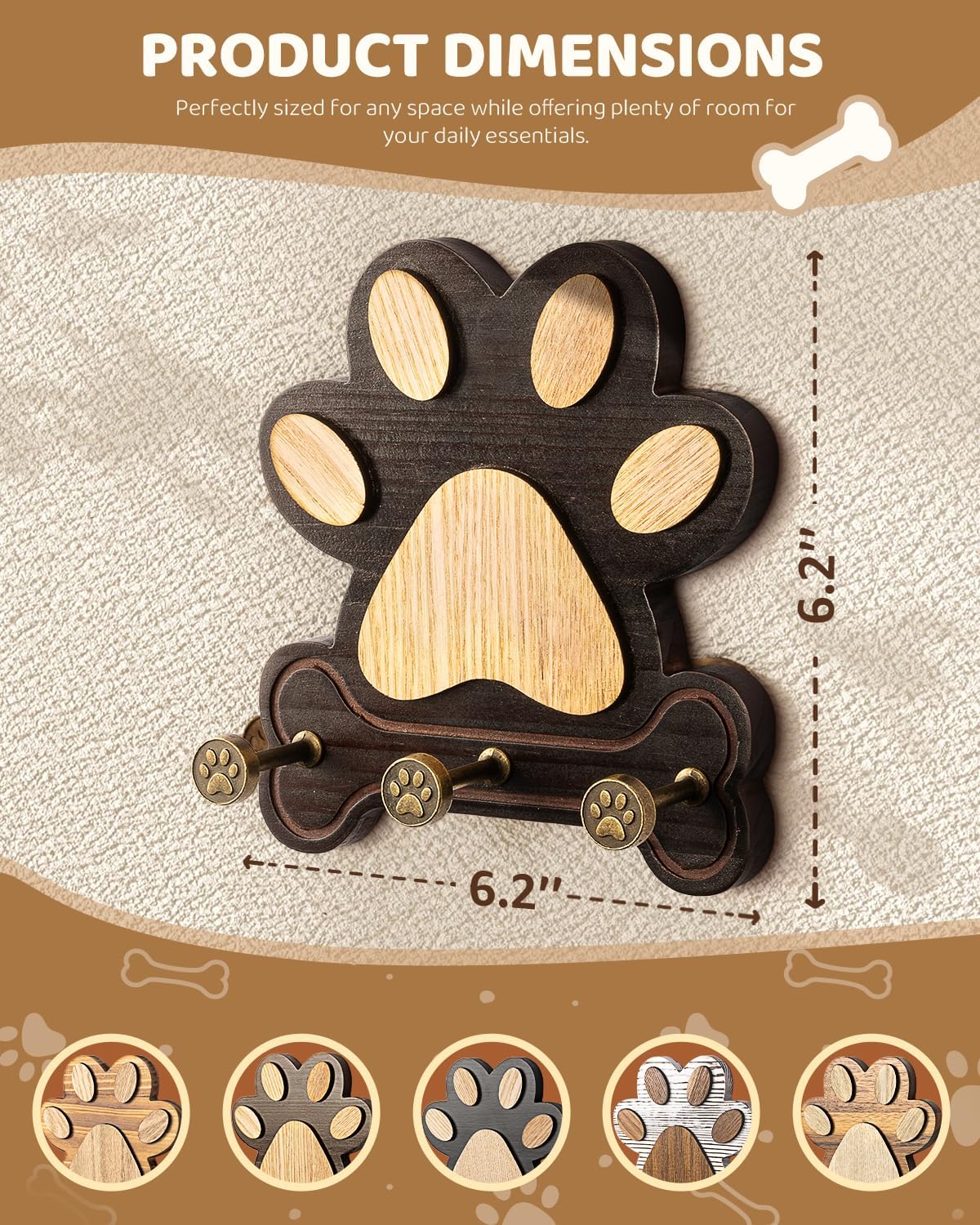 MTERSN Pine Wood Dog Leash Holder for Wall for Dog Walking Station, Black