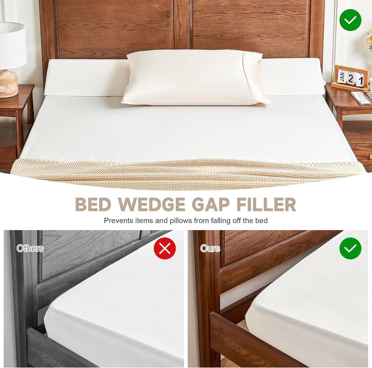 IFNOW Queen Size(60"x6"x10") Bed Wedge Pillow for Headboard, Mattress Gap Filler(0-8"), Bed Wedge for Gap Between Your Headboard and Mattress Dark Grey | High-Density Foam,Fills 0-8"Mattress Gap,Prevents Pillow & Items Falling,Works with Headboard or