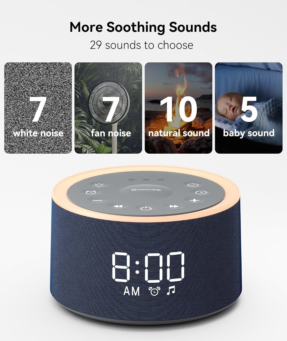 Dreamegg D1+ Sound Machine Alarm Clock, 29 Soothing Sounds with Night Light