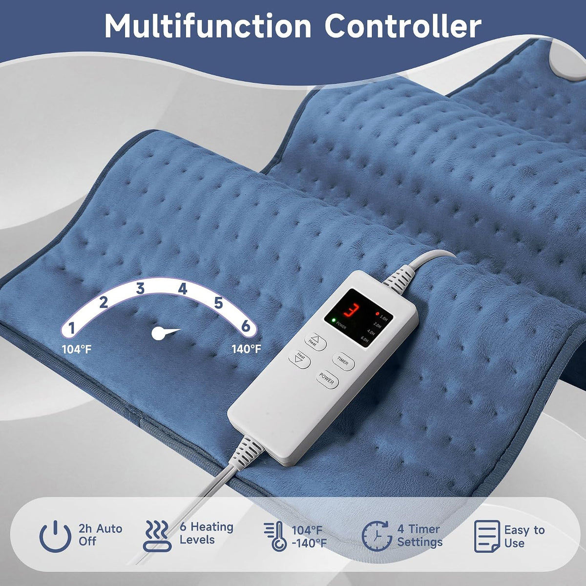 NBKLS Heating Pads for Back Neck Shoulder Pain, Electric Heating Pad Auto Shut Off, Fast Heat, Large Heating Pad Christmas Gift for Women Men, Birthday Gifts for Mom Dad (Blue)