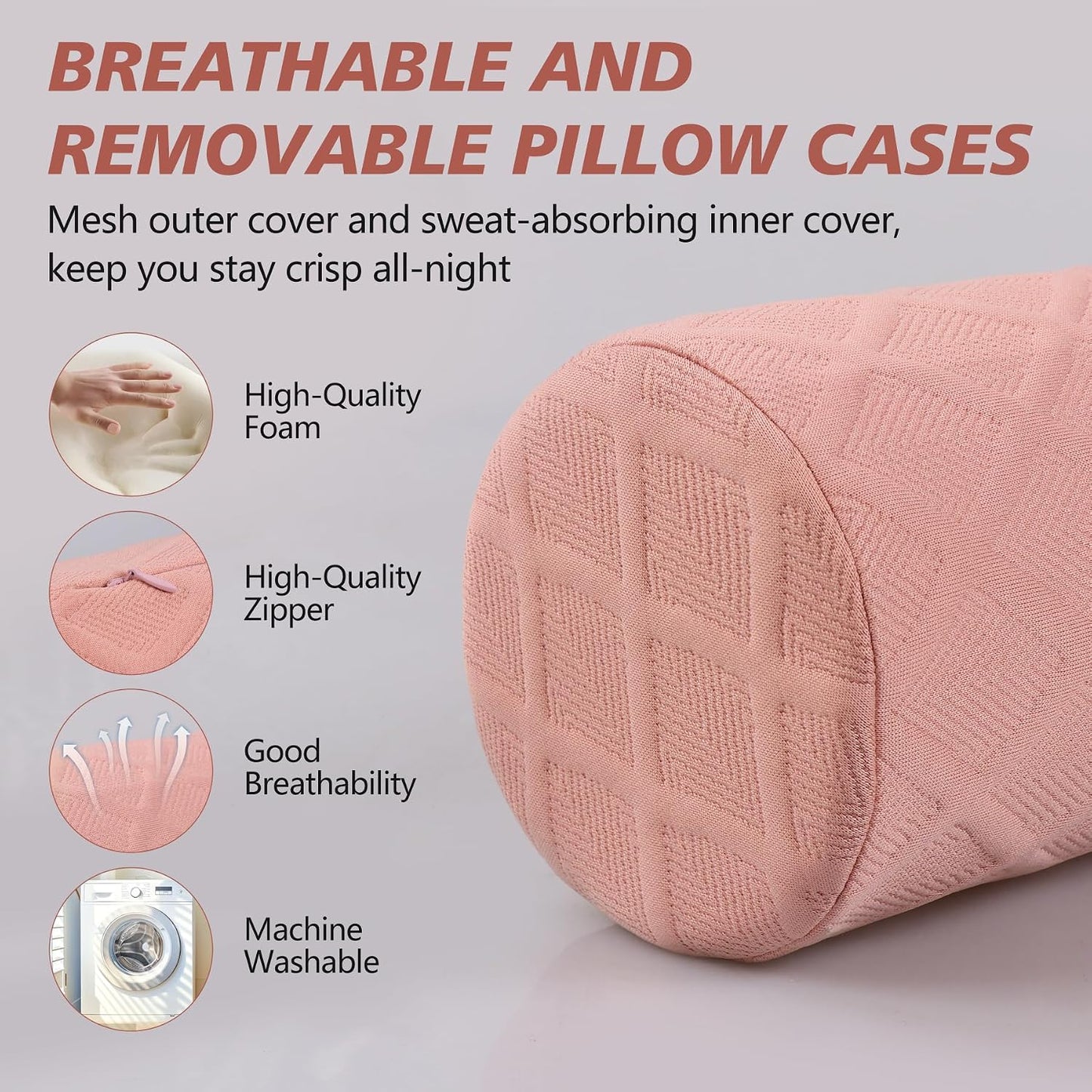 Cozyhealth 3.1" H Small Cervical Roll Pillow, Medium Soft Memory Foam Neck Round Pillow Cylinder Bolster Pillow for Sleeping, Round Neck Support for Bed, Legs, Back and Yoga (Grey, Small - 3.1" H)