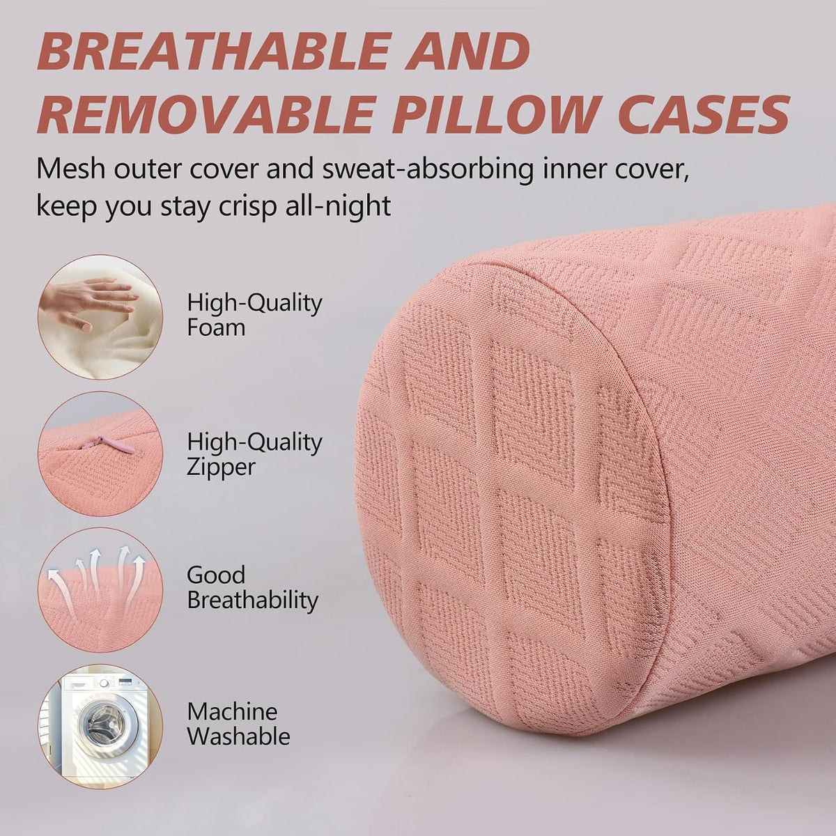 Cozyhealth 3.1" H Small Cervical Roll Pillow, Medium Soft Memory Foam Neck Round Pillow Cylinder Bolster Pillow for Sleeping, Round Neck Support for Bed, Legs, Back and Yoga (Grey, Small - 3.1" H)