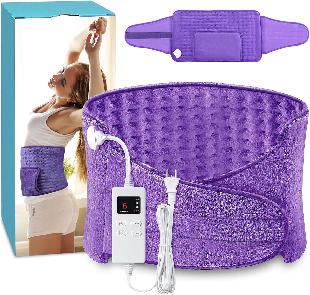 COCOBELA Heating Pad Period Cramps, 12x24 Pad+20" Belt, Purple, Women Gift