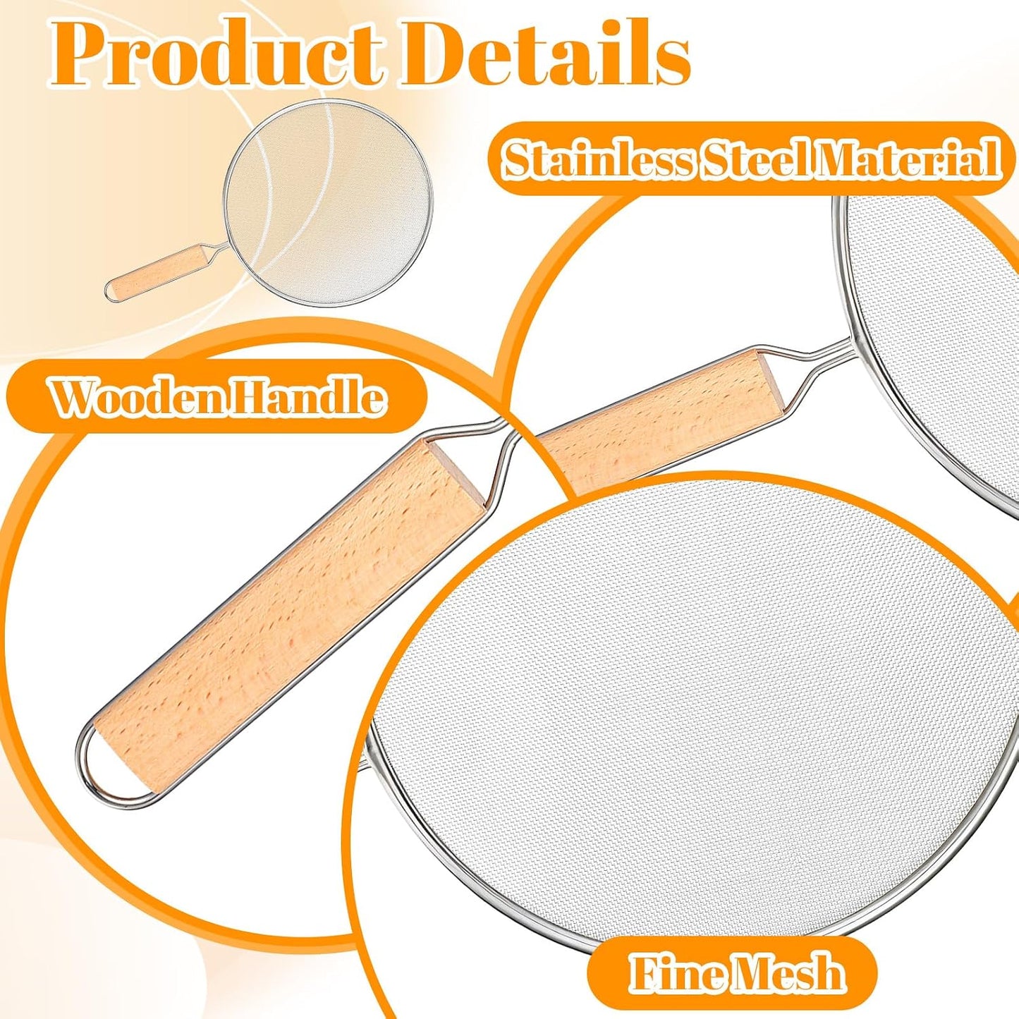 8.3Inch Grease Splatter Screen, Stainless Steel Grease Splatters Guard with Wood Handle Hot Oil Splash Protector Splatter Screen for Frying Pan Kitchen Cooking Gadgets Supplies